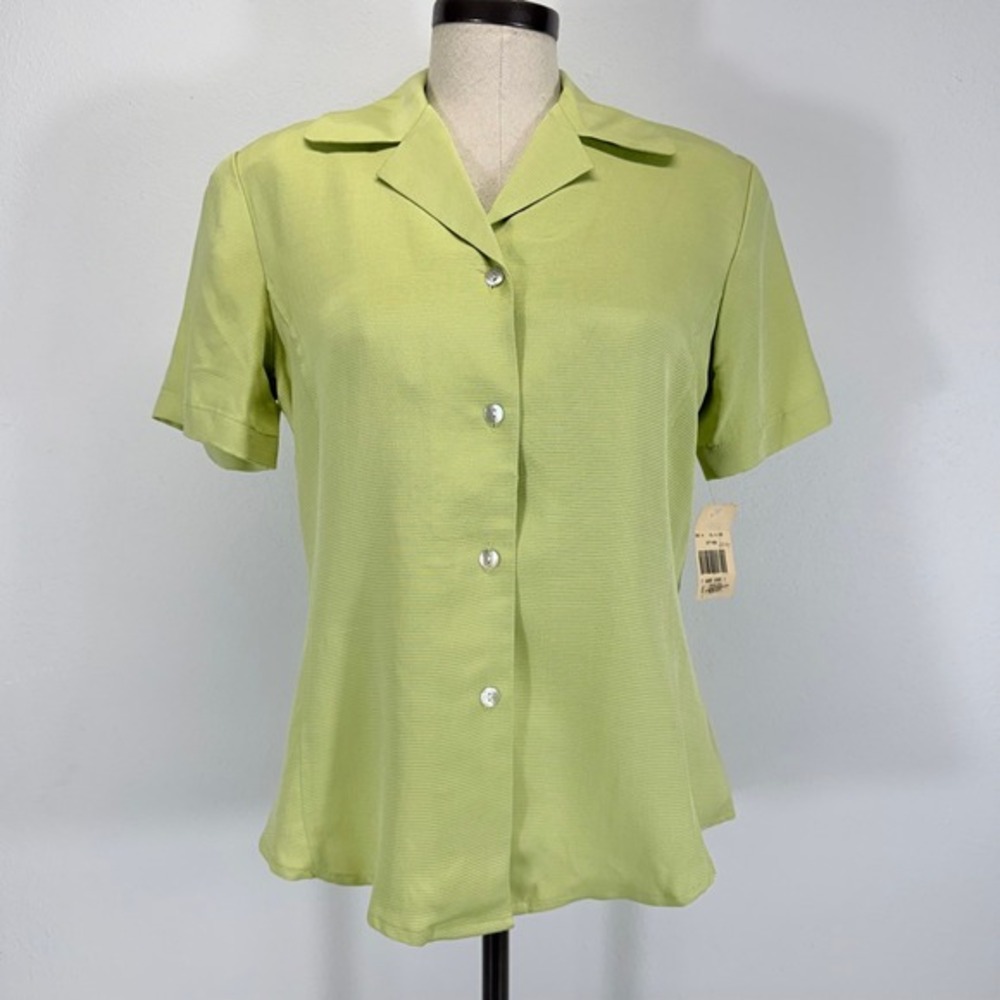 Alexandria VTG‎ 100% Silk Lime Green Button Up Blouse Size 4 Deadstock NWT
